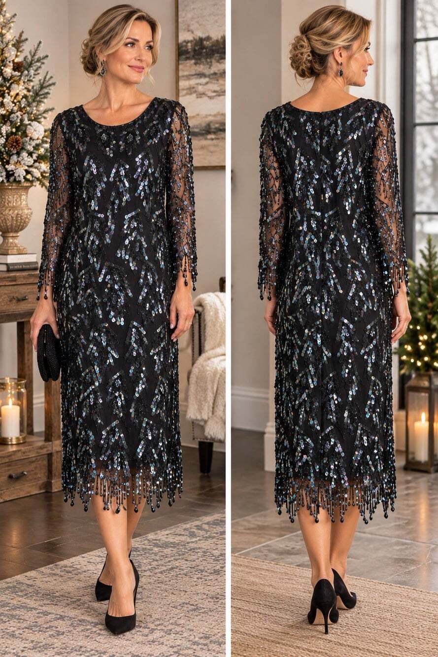 Vintage Carina Silk Sequin Dress M Iridescent Beaded Lace Sheath Cocktail Formal
